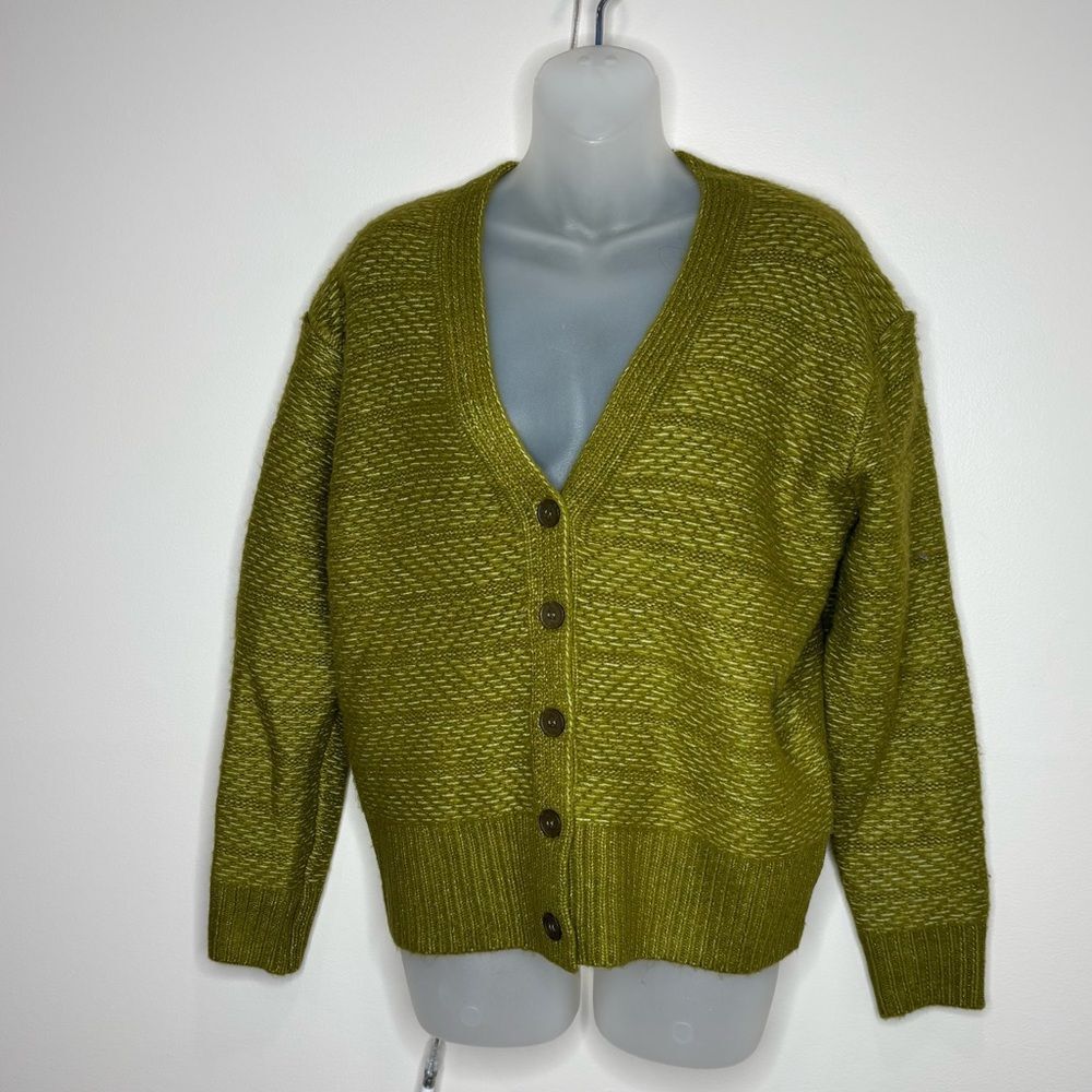 525 America Texture Stripe Cardigan Sweater green button front vneck size XS NWT